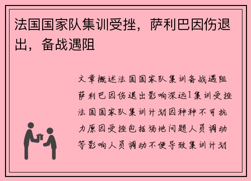 法国国家队集训受挫，萨利巴因伤退出，备战遇阻